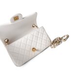 21B White Lambskin Quilted Mini Rectangular Pearl Crush Antique Gold Hardware - Image 9