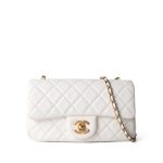 21B White Lambskin Quilted Mini Rectangular Pearl Crush Antique Gold Hardware