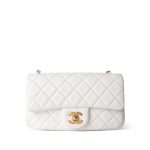 21B White Lambskin Quilted Mini Rectangular Pearl Crush Antique Gold Hardware - Image 8