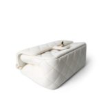 White Lambskin Quilted Crystal Top Handle Flap Light Gold Hardware - Image 5