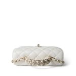 White Lambskin Quilted Crystal Top Handle Flap Light Gold Hardware - Image 11