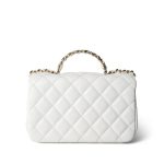 White Lambskin Quilted Crystal Top Handle Flap Light Gold Hardware - Image 2