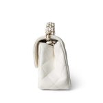 White Lambskin Quilted Crystal Top Handle Flap Light Gold Hardware - Image 8
