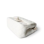 White Lambskin Quilted Crystal Top Handle Flap Light Gold Hardware - Image 4