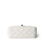 White Lambskin Quilted Crystal Top Handle Flap Light Gold Hardware - Image 7