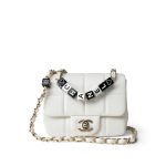 White Lambskin Resin Crystal Square Quilted Monacoco Mini Square Flap