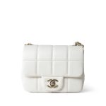 White Lambskin Resin Crystal Square Quilted Monacoco Mini Square Flap - Image 2