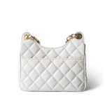 White Shiny Crumpled Calfskin Hobo Bag Small Aged Gold Hardware - Image 7