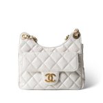White Shiny Crumpled Calfskin Hobo Bag Small Aged Gold Hardware - Image 9