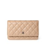 Beige Clair Caviar Quilted Wallet on Chain WOC Silver Hardware - Image 6