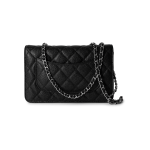 Black Caviar Quilted Wallet on Chain Silver Hardware - Image 7