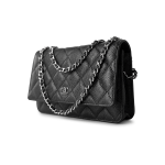 Black Caviar Quilted Wallet on Chain Silver Hardware - Image 8