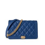 19A Blue Caviar Quilted Boy Wallet On Chain WOC Antique Gold Hardware