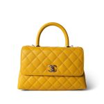 22A Yellow Caviar Quilted Coco Handle Small (Old Mini) Light Gold Hardware