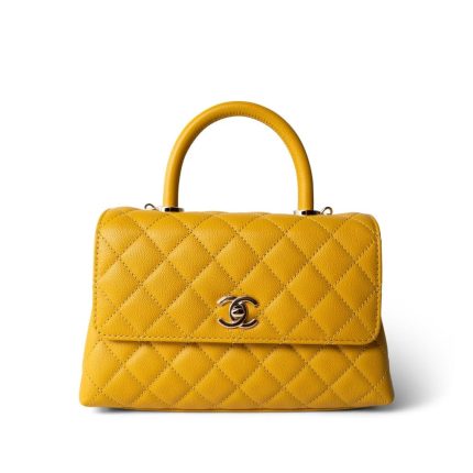 22A Yellow Caviar Quilted Coco Handle Small (Old Mini) Light Gold Hardware