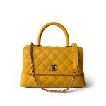 22A Yellow Caviar Quilted Coco Handle Small (Old Mini) Light Gold Hardware - Image 10