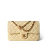 23S Light Yellow Lambskin Quilted Sweet Camelia Medium Single Flap Aged Gold Hardware - Image 2