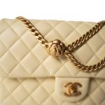 23S Light Yellow Lambskin Quilted Sweet Camelia Medium Single Flap Aged Gold Hardware - Image 3