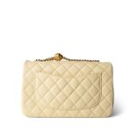 23S Light Yellow Lambskin Quilted Sweet Camelia Medium Single Flap Aged Gold Hardware - Image 14