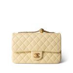 23S Light Yellow Lambskin Quilted Sweet Camelia Medium Single Flap Aged Gold Hardware - Image 17
