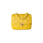 Yellow Lambskin Quilted Lacquered Metal CC Flap Bag - Image 9