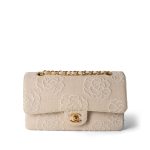 Ivory Canvas Camellia Classic Double Flap Gold Hardware Vintage - Image 3