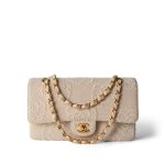 Ivory Canvas Camellia Classic Double Flap Gold Hardware Vintage - Image 2