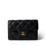 23C Black Burgundy Classic Flap Key Holder Lambskin Light Gold Hardware