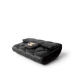 23C Black Burgundy Classic Flap Key Holder Lambskin Light Gold Hardware - Image 6