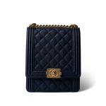 Navy Caviar Quilted North South Boy Bag Aged Gold Hardware - Image 2