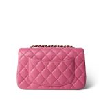 21P Pink Lambskin Quilted Mini Rectangular Flap Rainbow Hardware - Image 2