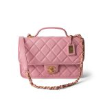 22K Pink Caviar Quilted School Memory Top Handle Flap Aged Gold Hardware - Image 3