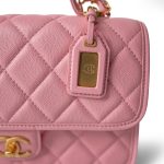 22K Pink Caviar Quilted School Memory Top Handle Flap Aged Gold Hardware - Image 15