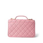 22K Pink Caviar Quilted School Memory Top Handle Flap Aged Gold Hardware - Image 8