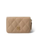 Beige Caviar Quilted Zip Coin Purse