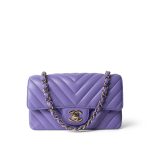 20S Light Purple Lambskin Chevron Mini Rectangular Flap Light Gold Hardware - Image 12