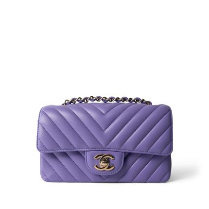 20S Light Purple Lambskin Chevron Mini Rectangular Flap Light Gold Hardware