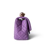 Purple Lambskin Quilted Pearl Crush Mini Square Aged Gold Hardware - Image 4