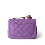 Purple Lambskin Quilted Pearl Crush Mini Square Aged Gold Hardware - Image 5