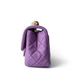 Purple Lambskin Quilted Pearl Crush Mini Square Aged Gold Hardware - Image 3