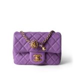 Purple Lambskin Quilted Pearl Crush Mini Square Aged Gold Hardware - Image 6