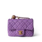 Purple Lambskin Quilted Pearl Crush Mini Square Aged Gold Hardware - Image 2