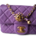 Purple Lambskin Quilted Pearl Crush Mini Square Aged Gold Hardware - Image 7