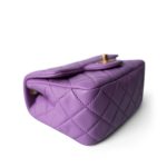 Purple Lambskin Quilted Pearl Crush Mini Square Aged Gold Hardware - Image 10
