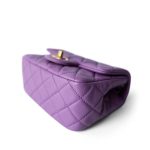 Purple Lambskin Quilted Pearl Crush Mini Square Aged Gold Hardware - Image 11