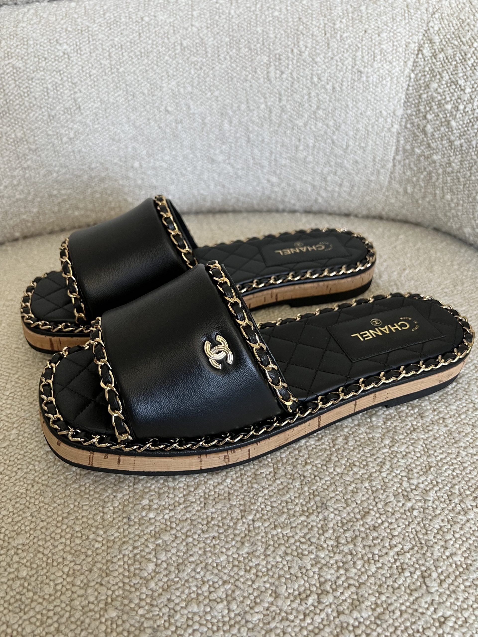 chanel-sandals-chanel-cc-espadrille-slip-on-sandals-black-39-redeluxe-39788376883510 Chanel CC Espadrille Slip On Sandals Black - 39 - Image 1