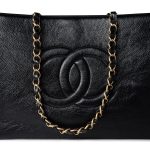 20A Large Black Leather Shopping Tote Antique Gold Hardware - Image 3