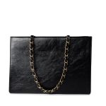 20A Large Black Leather Shopping Tote Antique Gold Hardware - Image 4