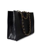 20A Large Black Leather Shopping Tote Antique Gold Hardware - Image 9