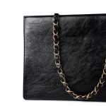 20A Large Black Leather Shopping Tote Antique Gold Hardware - Image 10